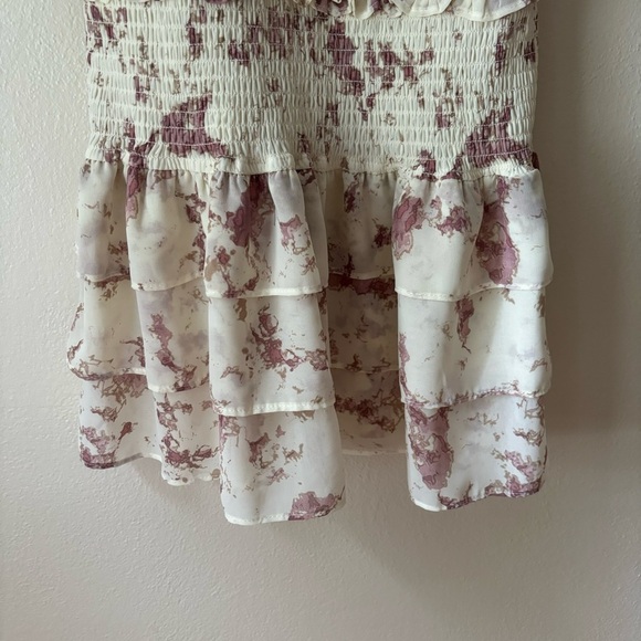 Storia Smocked Mini Dress Ruffle Cream & Pink Tie Dye Sleeveless Size Large - Picture 2 of 8